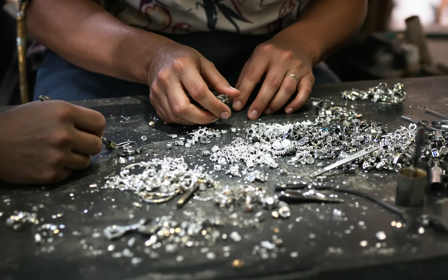 Silver jewellery bench work in Bangkok, rendered