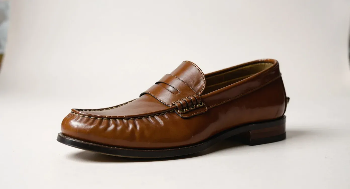 The same brown leather penny loafer as a clean catalog packshot