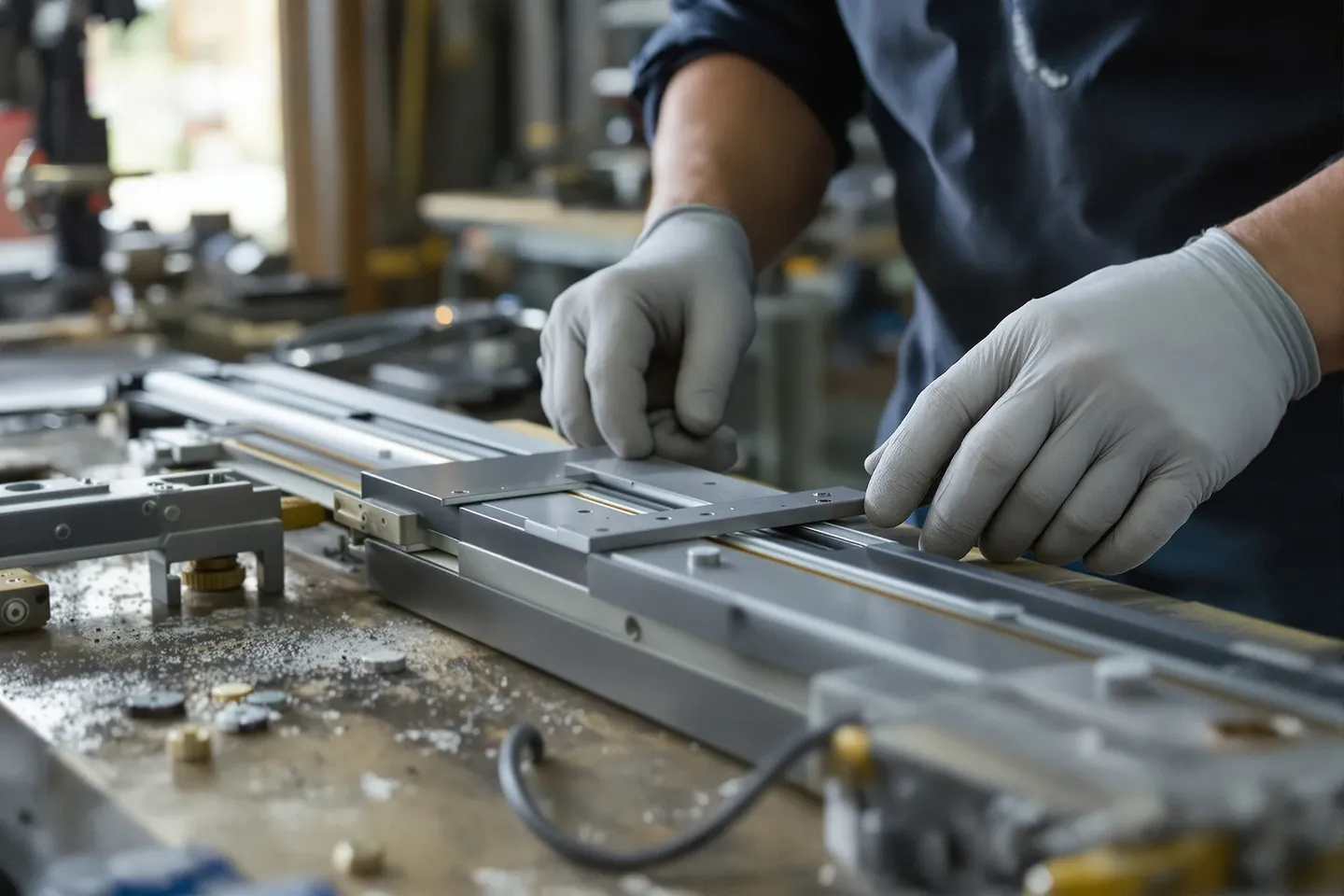 Hands cycle-testing a drawer slide on a test rig