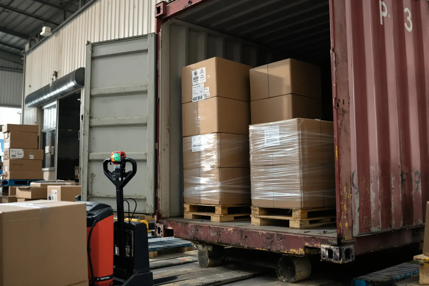 Knock-down teak chairs in brown five-ply corrugated cartons with cardboard corner protectors