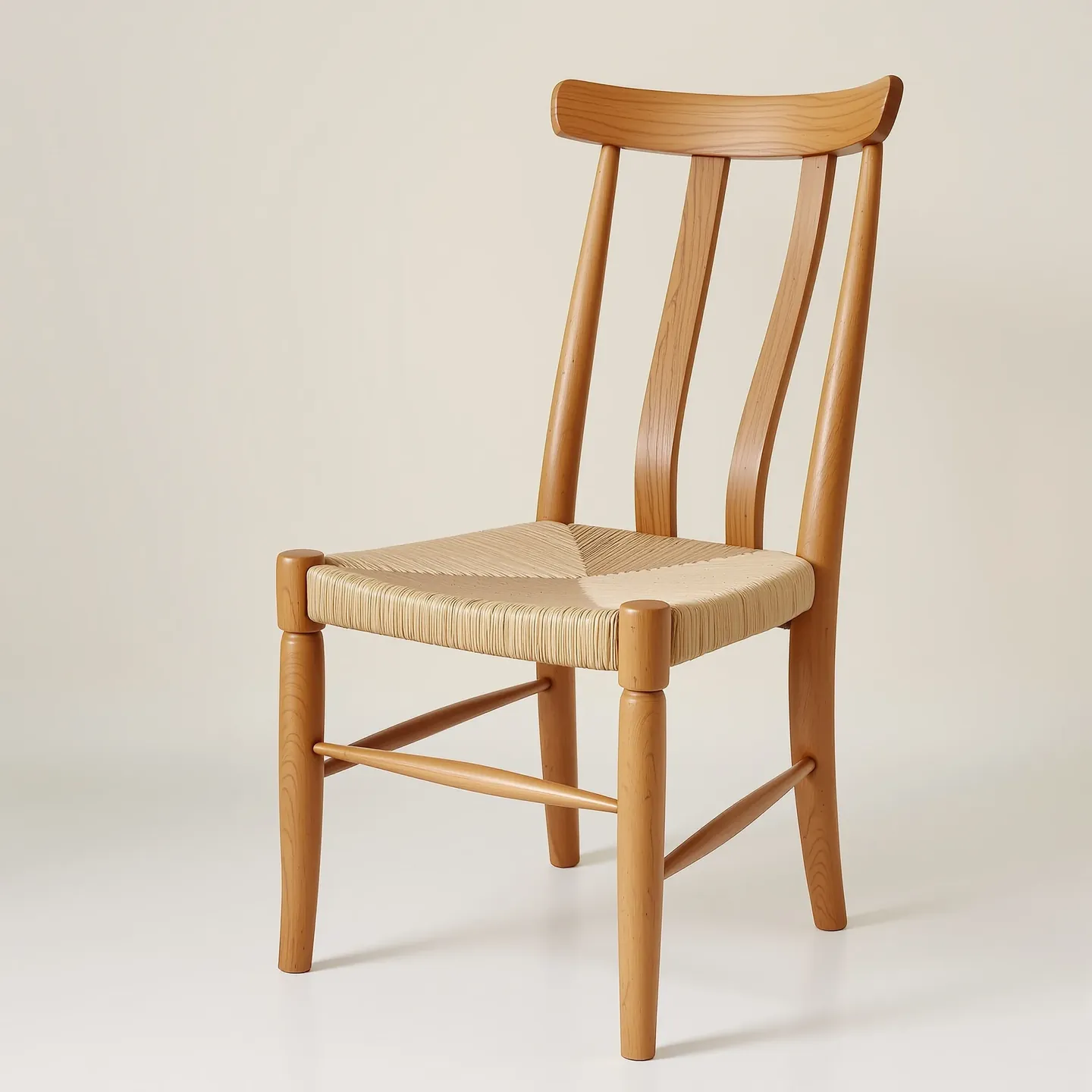 A solid teak dining chair with a curved backrest