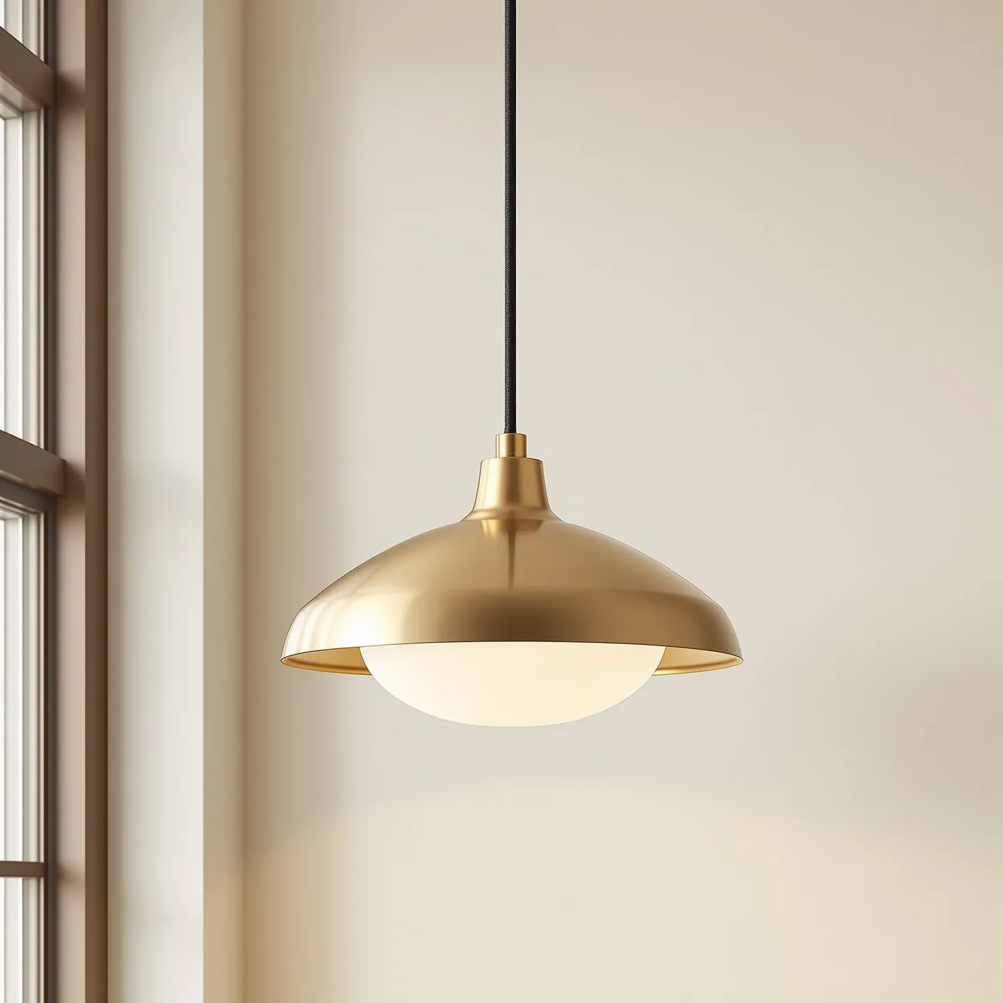 A spun brass dome pendant light