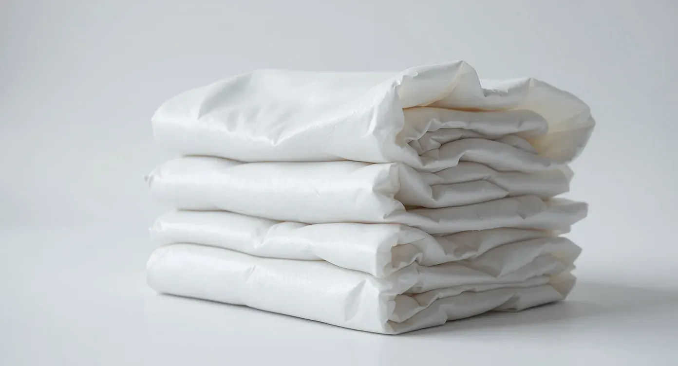 The same folded SMS gown as a clean catalog packshot on an off-white background
