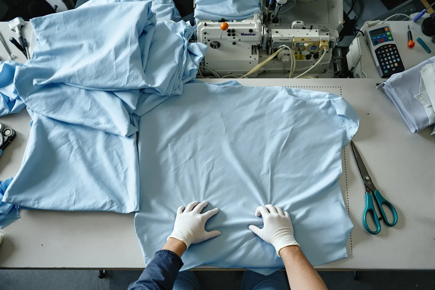 A clean sewing line making disposable gowns