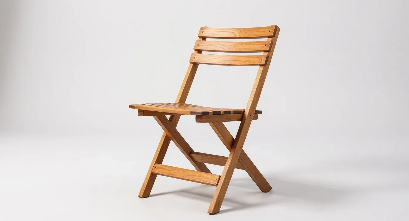 The same folding acacia bistro chair as a clean catalog packshot on an off-white background