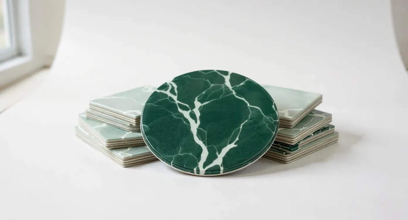 The same glossy green ceramic wall tiles as a clean catalog packshot
