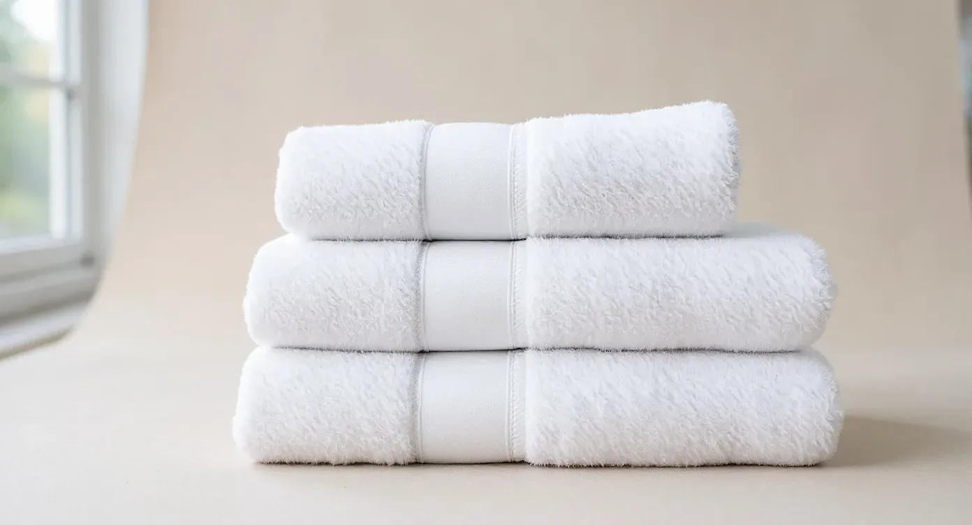 The same stack of bath towels as a clean catalog packshot on an off-white background