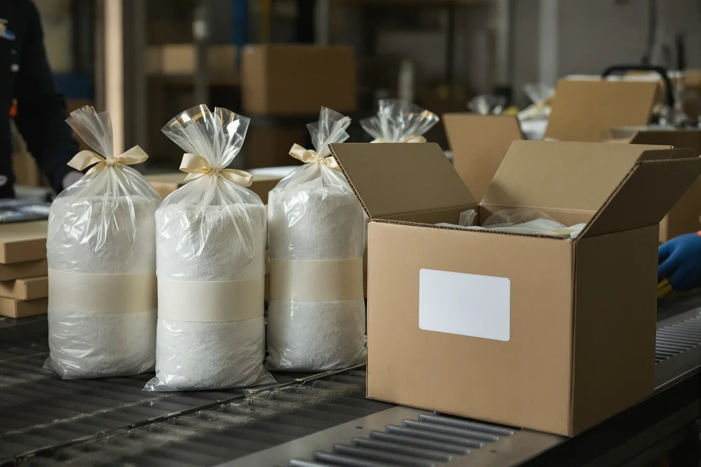 Towel sets in clear poly bags with plain paper bands