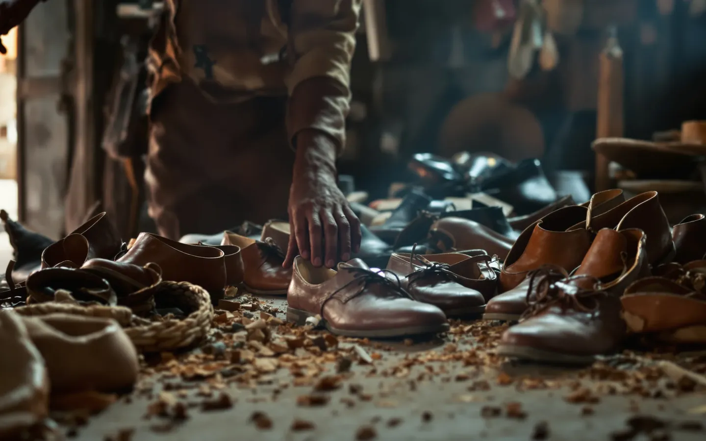 Leather footwear lasting in an Agra workshop, rendered